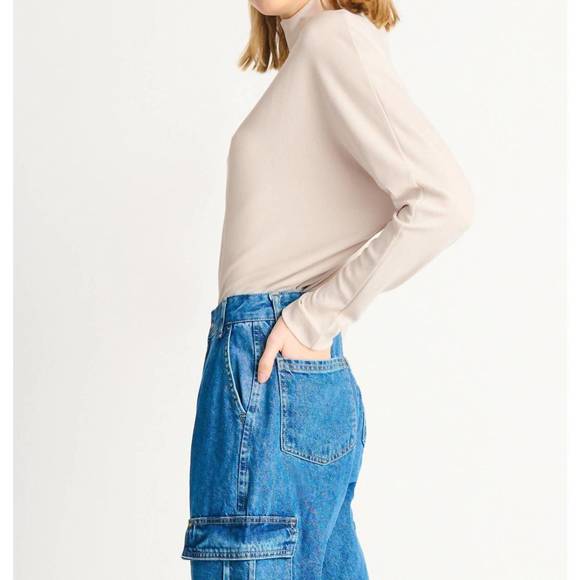 NEW DEX ribbed mockneck knit top in sandstone - Picture 2 of 3